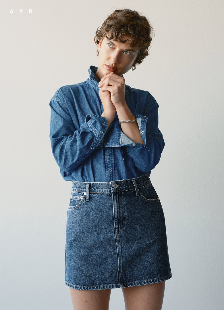 introducing: the tap denim mini skirt.