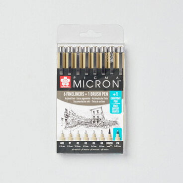 Sakura Pigma Micron Pens Brush & Everyday Set of 8 Black