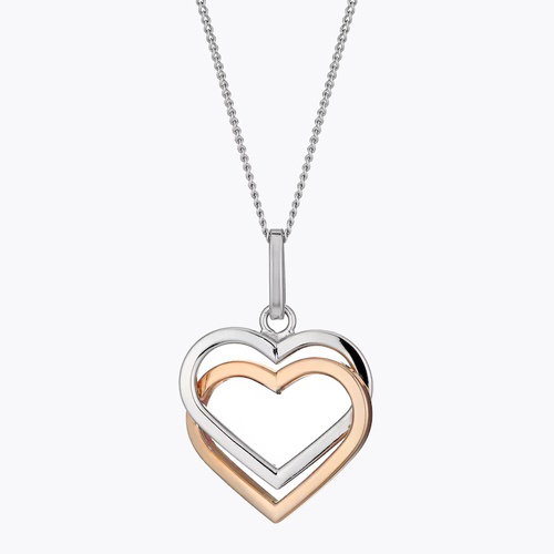 Sterling Silver & 9ct Rose Gold Double Heart Pendant
