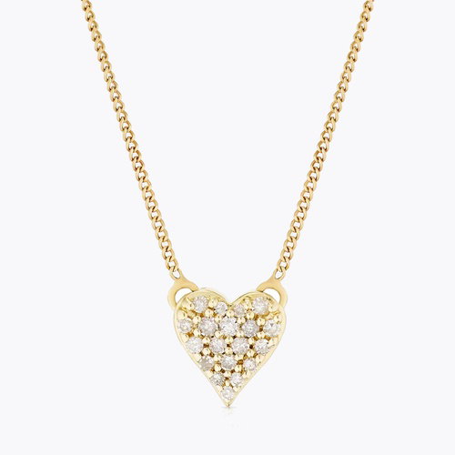 9ct Yellow Gold 18 Diamond Heart Shaped Pendant Necklace
