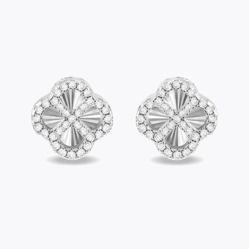 Sterling Silver 11mm Cubic Zirconia Diamond Cut Clover Stud Earrings