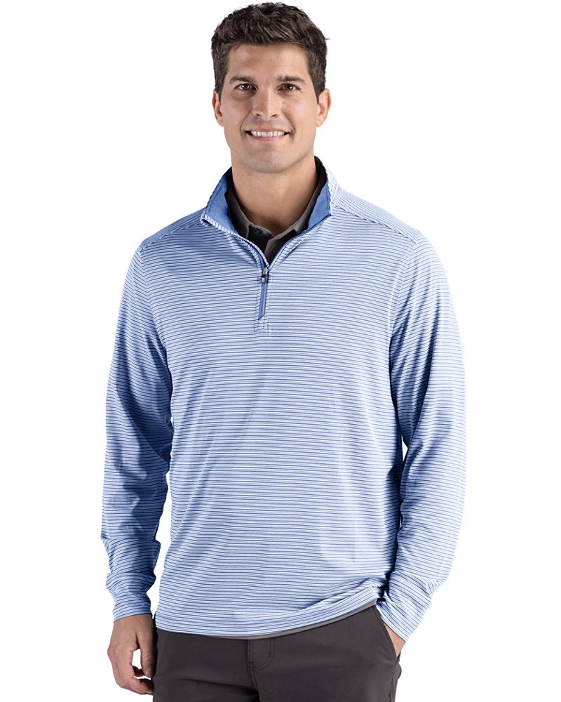 Image of Cutter & Buck Forge Recycled Double Stripe Four-Way Stretch Mens Quarter Zip Pullover