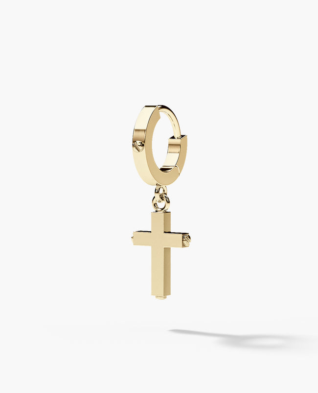 ready-to-ship-dangle-cross-14k-yellow-gold-hoop-huggie-earring