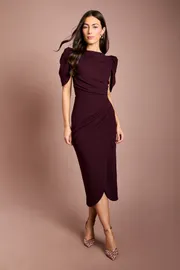 Pleat Detail Crepe Midi Dress