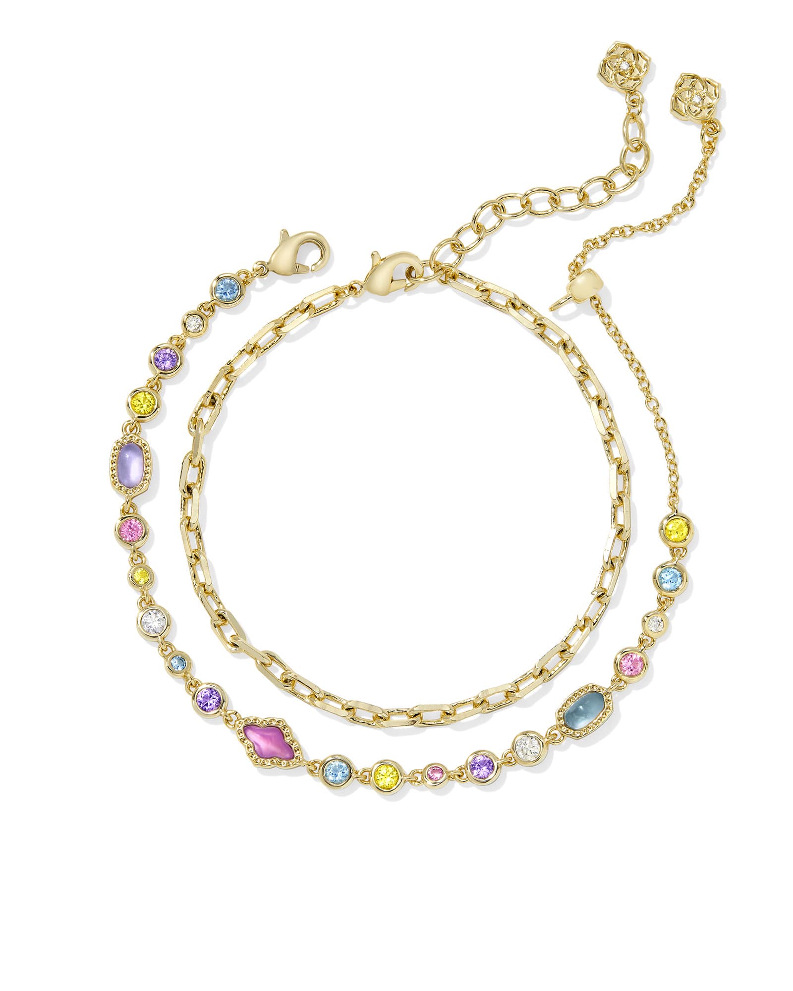 Image of Kendra Scott Mini Elisa and Abbie Gold Set of 2 Delicate Chain Bracelets | Mix