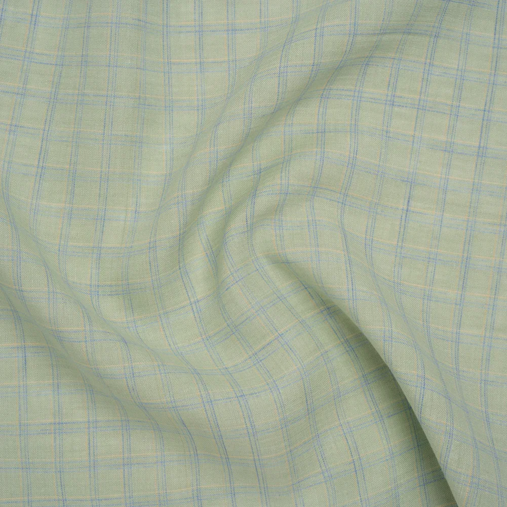 Image of Lightweight Linen Woven - Mint Green, Sky Blue and Pale Yellow Plaid