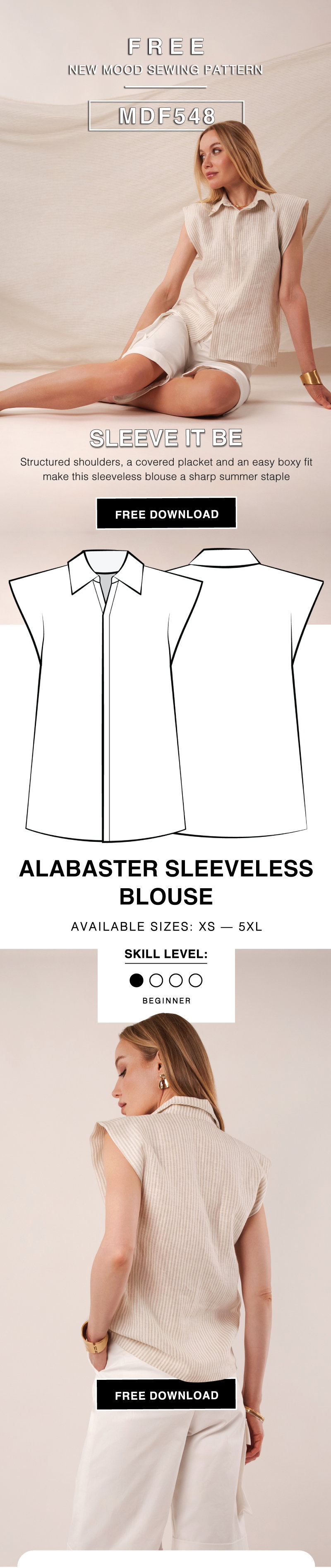THE ALABASTER SLEEVELESS BLOUSE FREE SEWING PATTERN