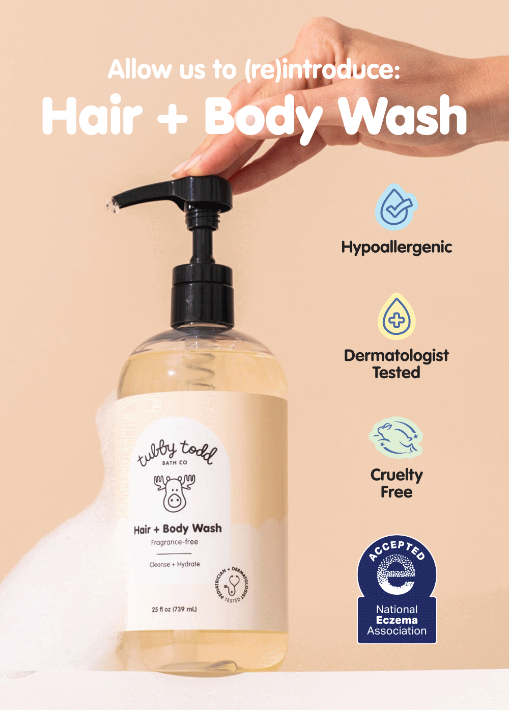 Tubby Todd Hair + Body Wash, a gentle multi-purpose cleanser made for sensitive, eczema-prone skin.