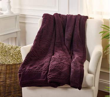 Harlequin Cable Feather Knit Sherpa Reverse 60x70 Throw by Kim Gravel