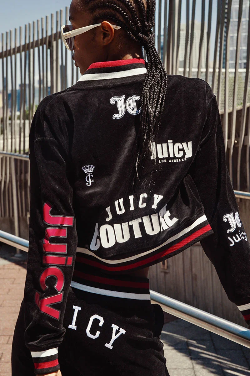 Image of Mixed Logo Cotton Velour Bomber Jacket