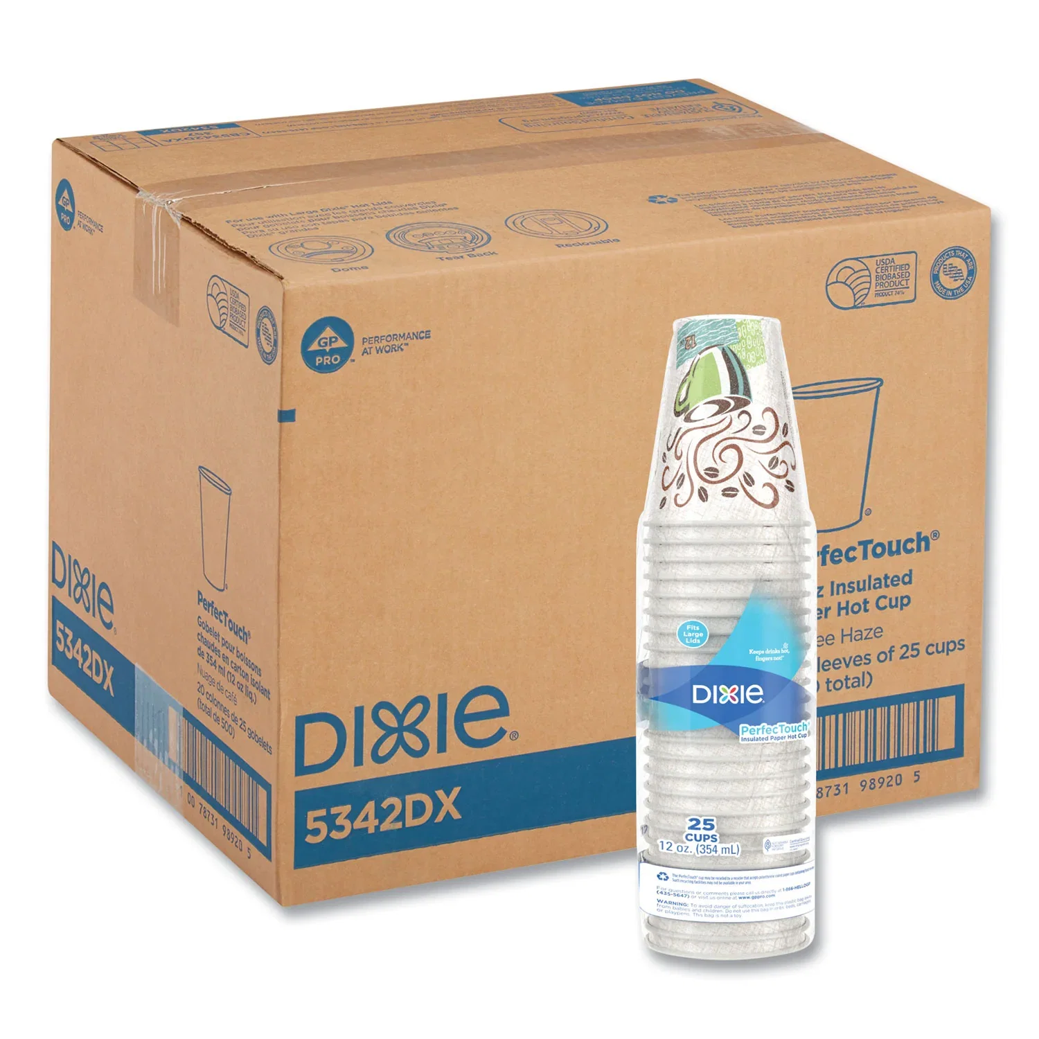 Image of Dixie® PerfecTouch&reg; Hot Cups, Paper, 12oz, Coffee Dreams Design, 500/Carton (DXE5342DXCT)