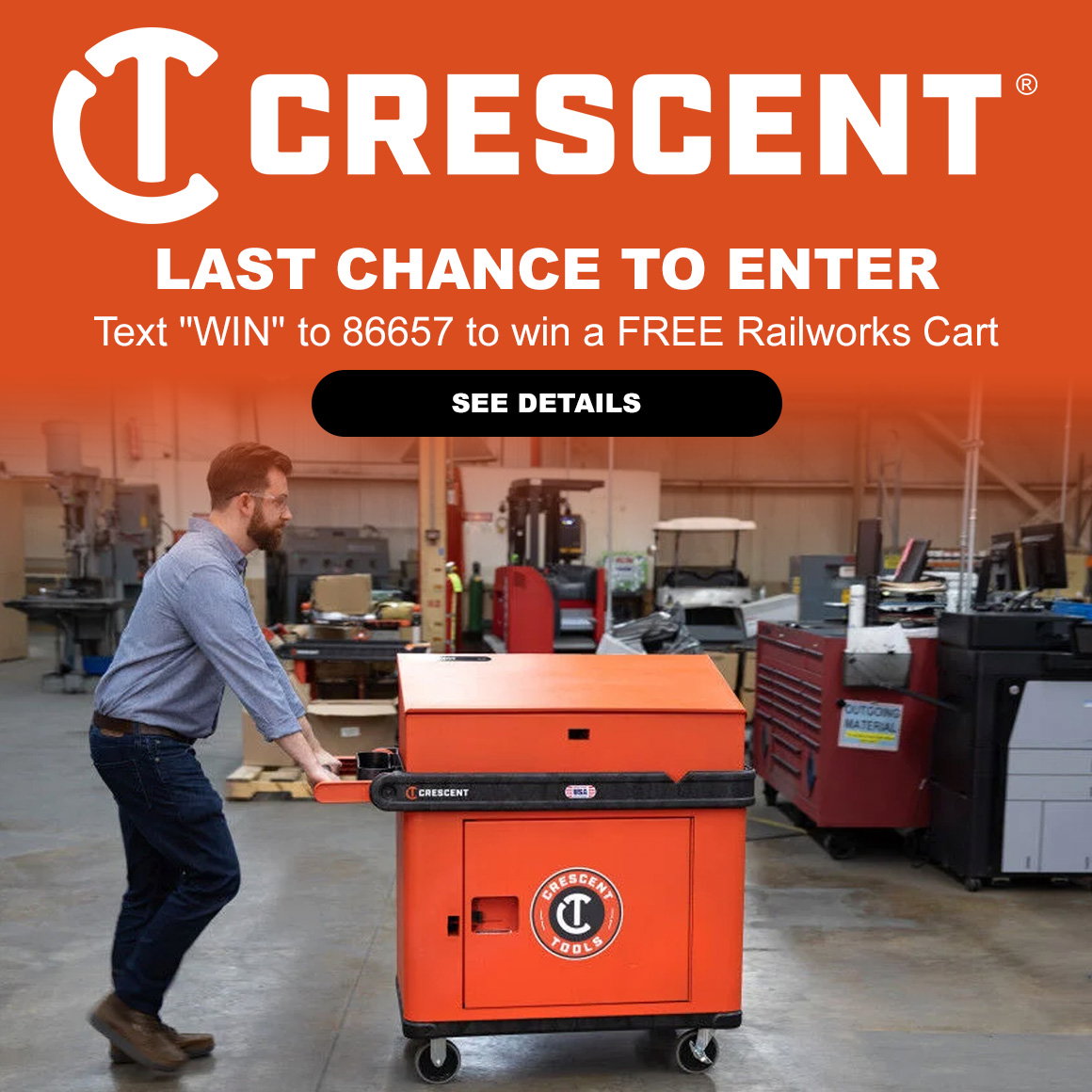 CRESCENT | LAST CHANCE TO ENTER | Text "WIN" to 86657 to win a FREE Railworks Cart | SEE DETAILS