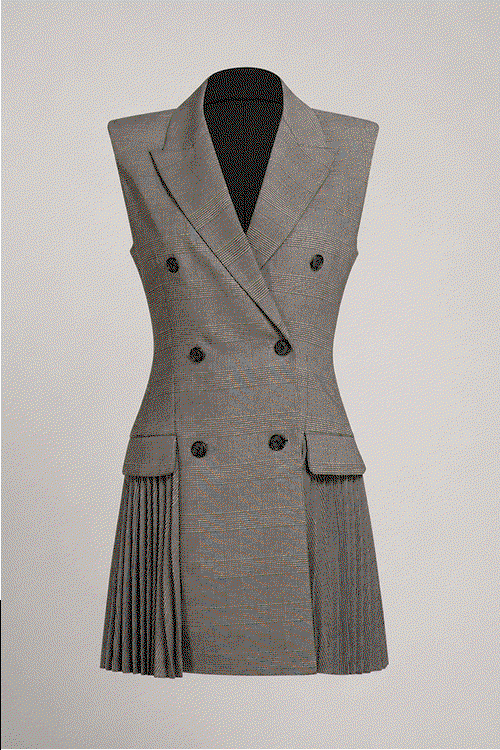 Simkhai - Grey & Black Houndstooth Pleated Bottom Dress Sz 2