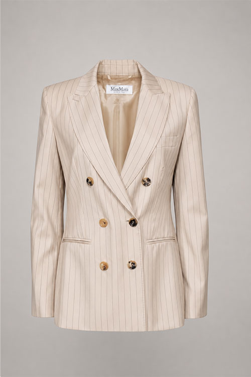 Max Mara - Taupe Pinstripe Double Breasted Blazer Sz 4