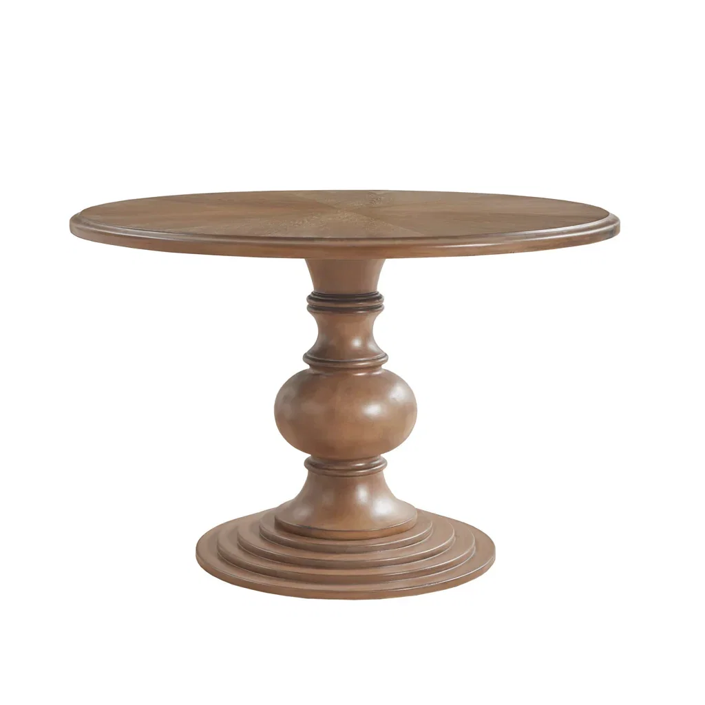 Image of 46" Round Pedestal Dining Table with Wood Frame