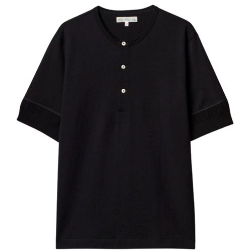 Merz b Schwanen 207 Loopwheeled Classic Fit Midweight Short Sleeve Henley - Deep Black