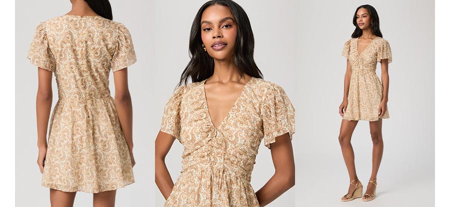 Detail shots of the Kinga Mini Dress in Bone Multi