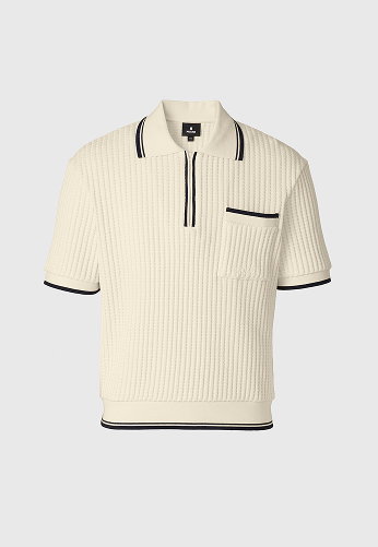ESTABAN Crochet Knit Quarter-Zip Polo Shirt