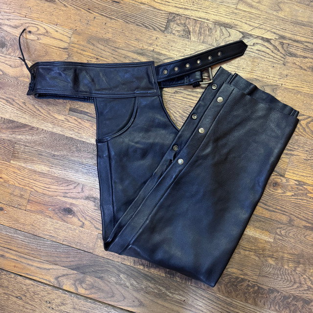 Limited-Edition Leather Motorcycle Chaps with Jean Style Pockets