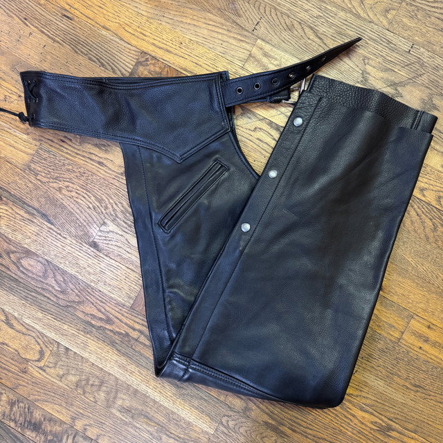Limited Edition Leather Motorcycle Chaps with Snap Pockets