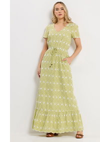 LTS Tall Lime Green Floral Embroidered Cotton Maxi Dress
