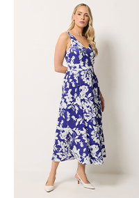 LTS Tall Navy Blue Floral Pleated Midi Dress