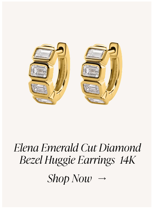 elena emerald cut diamond bezel huggie earrings  14K shop now  →