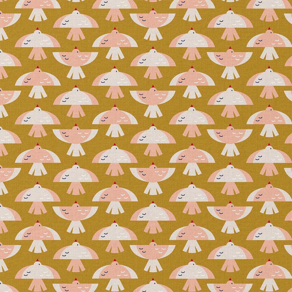 Tissu Coton imprimé Arty Oibi oiseau sur fond Ocre - Par 10 cm
