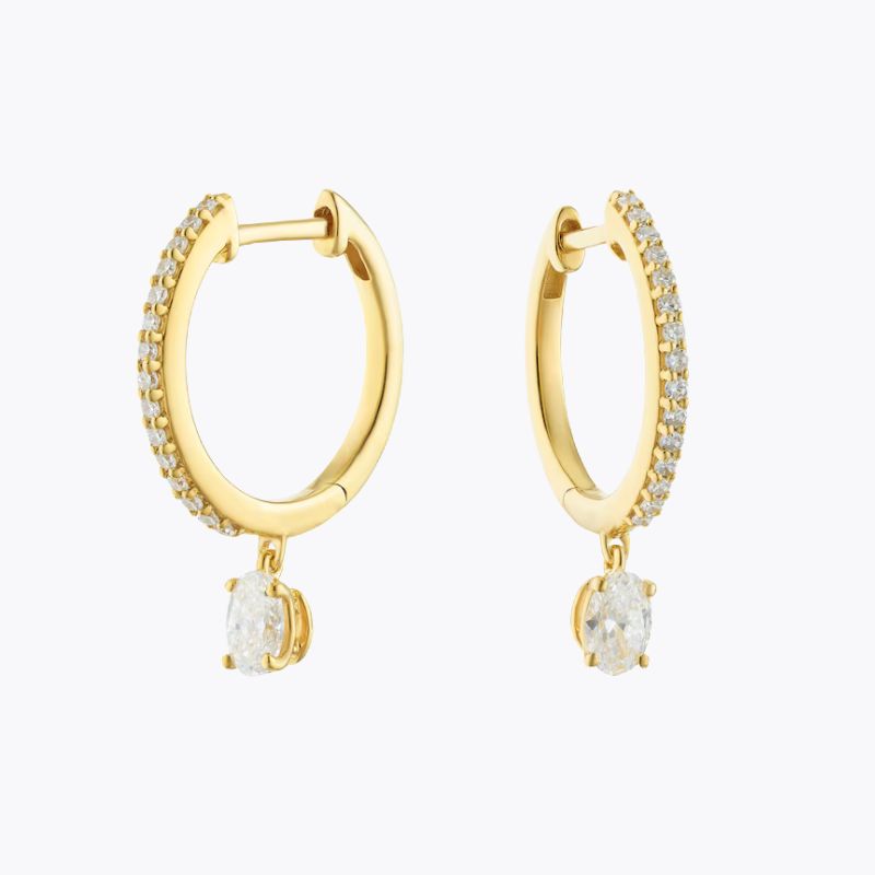 Harriet Sterling Silver & 18ct Yellow Gold Plated Vermeil 0.50ct Lab Grown Diamond Oval Drop Hoop Earrings