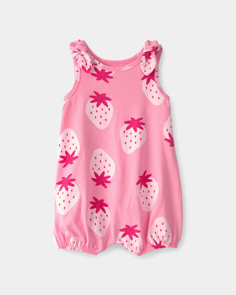 Image of Baby Girl Strawberry Sleeveless Romper - Pink