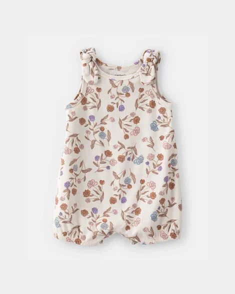 Image of Baby Girl Floral Sleeveless Romper - Ivory