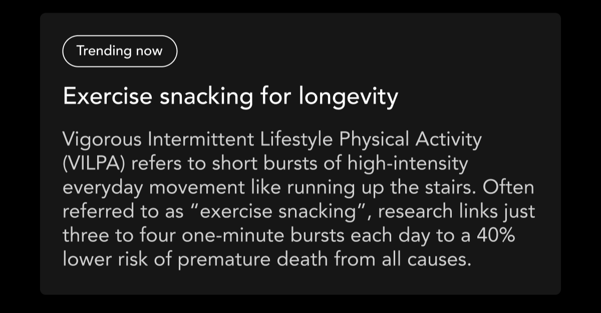 Trending now: Exercise snacking for longevity