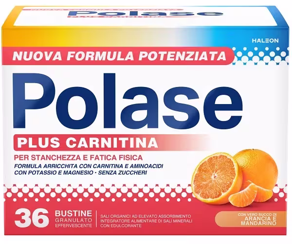 Polase Plus Carnitina 36 Bustine Integratore per Recupero Muscolare e Debolezza Gusto Arancia e Mandarino