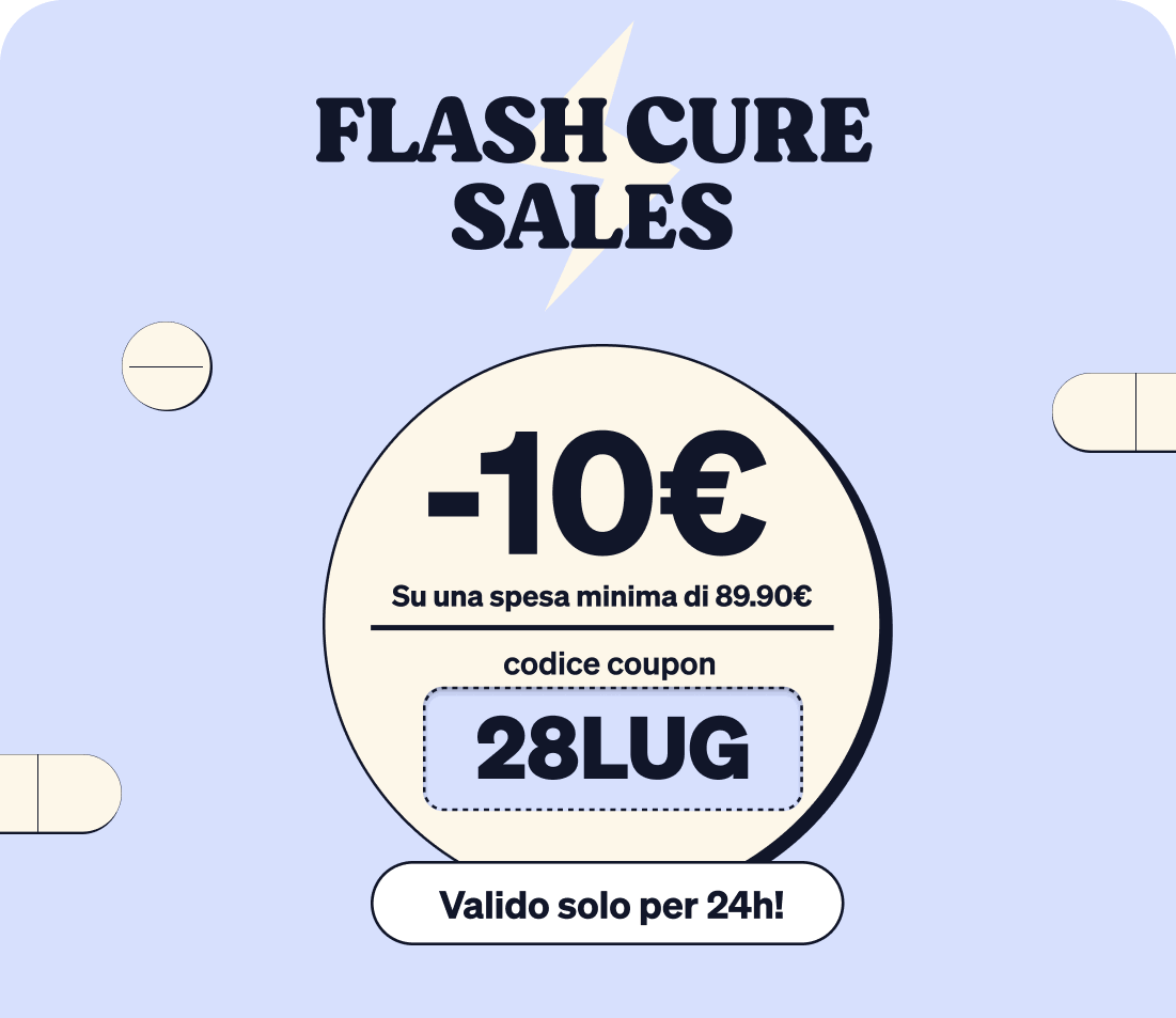 Flash Cure Sales banner: coupon for €10 off (min. spend €89.90) promo code 28LUG, valid for 24 hours