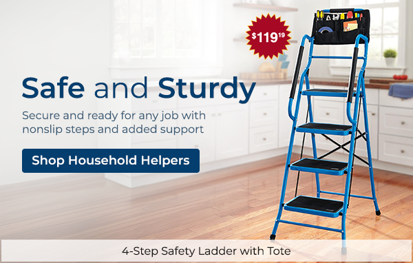 4-Step Safety Ladder with Tote - $119.19. Safe and Sturdy. Secure and ready for any job with nonslip steps and added support.