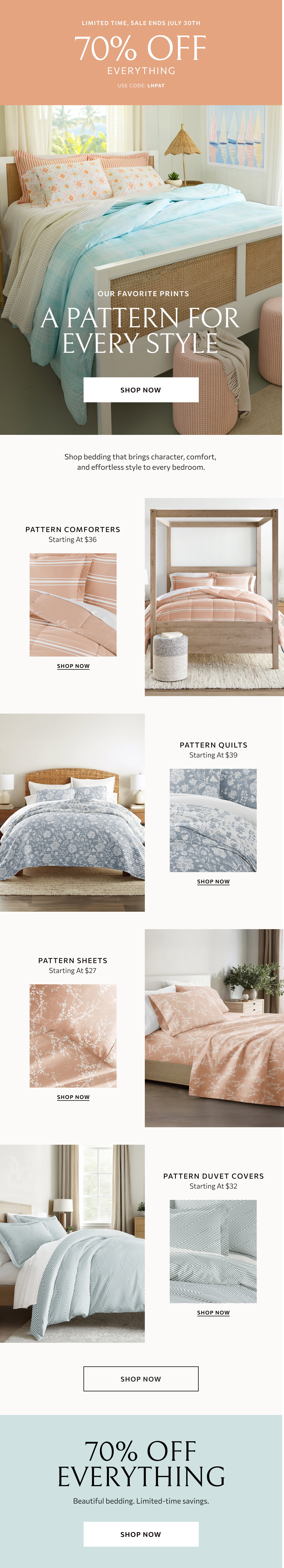 Enjoy 70% off storewide plus free shipping & returns with offer code LHPAT.