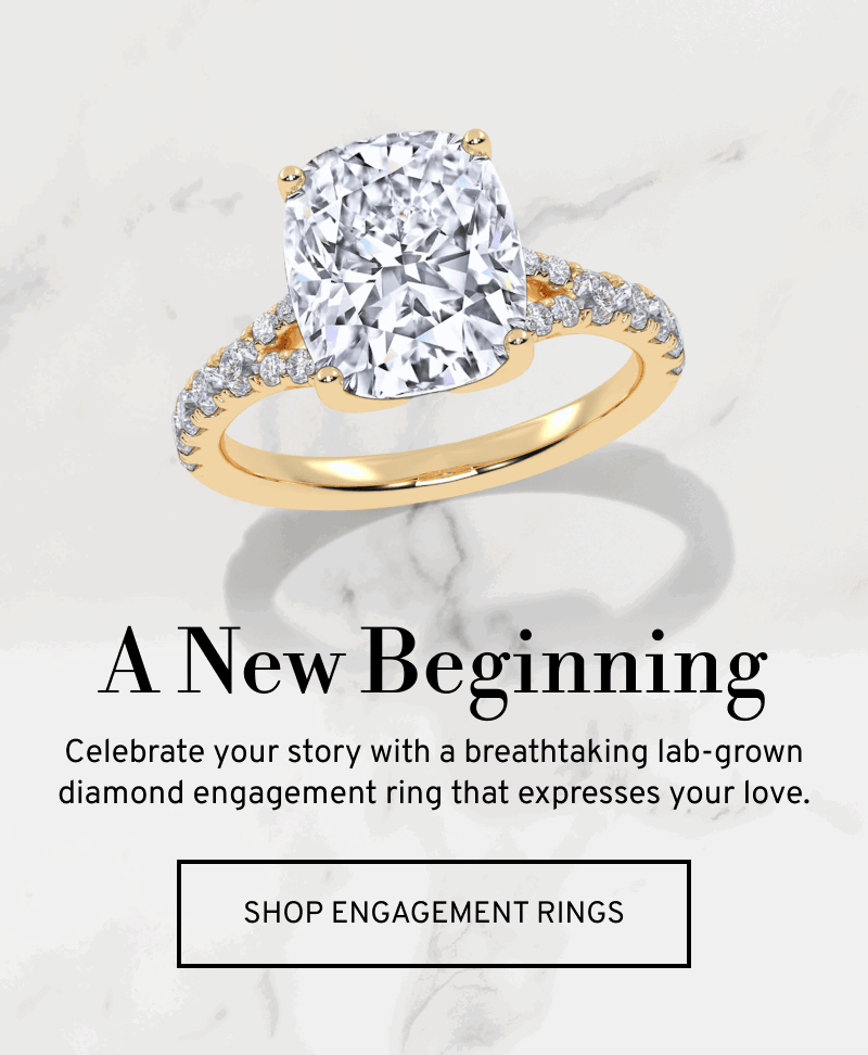 Gold and lab-grown diamond engagement ring. A New Beginning. Click to Shop Engagement Rings