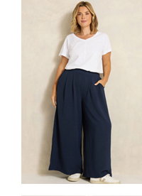 EVANS Curve Navy Blue Pleat Front Wide Leg Trousers