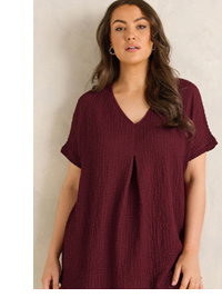 EVANS Curve Berry Red Pleat Front Swing Top