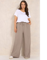 EVANS Curve Mocha Brown Tie Waist Wide Leg Trousers