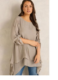 EVANS Curve Natural Brown Double Layer Blouse