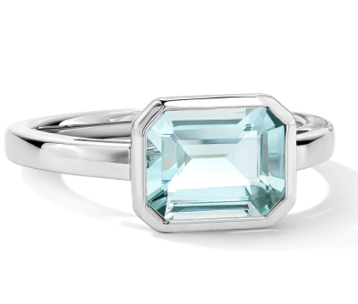Sterling silver emerald cut aquamarine ring.
