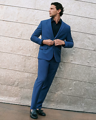 Slim Blue Wool-Blend Washable Modern Tech Suit Jacket