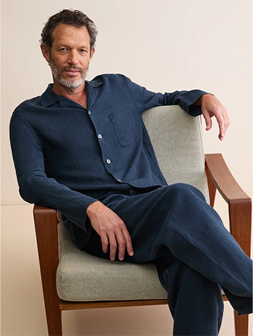 Men's Linen Pyjamas in Navy
