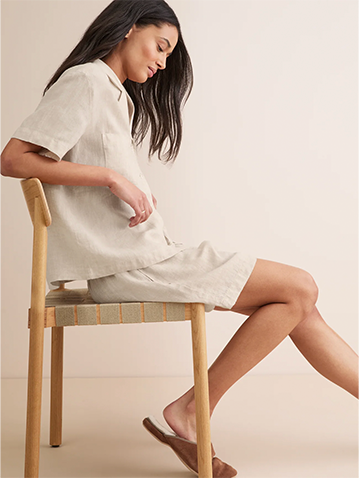 Women's Short Linen Pyjamas in Sand