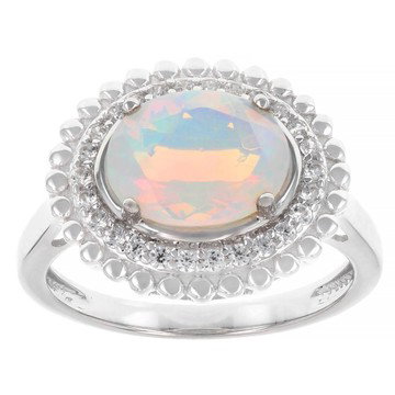 White Ethiopian Opal with White Zircon Rhodium Over Sterling Silver Ring 1.60ctw