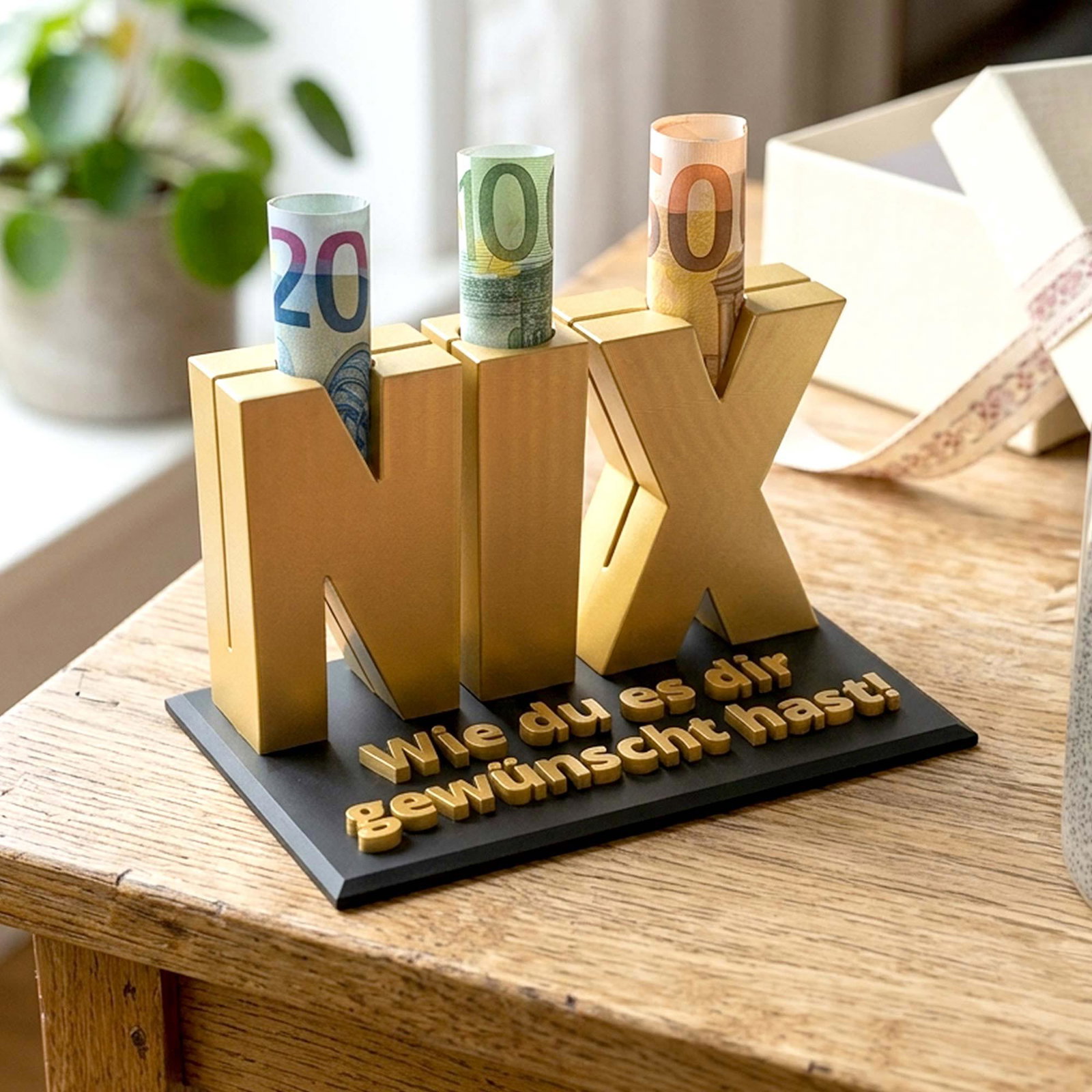 Image of Nix Geschenk - Geschenkverpackung für Geld & Gutscheine in Gold