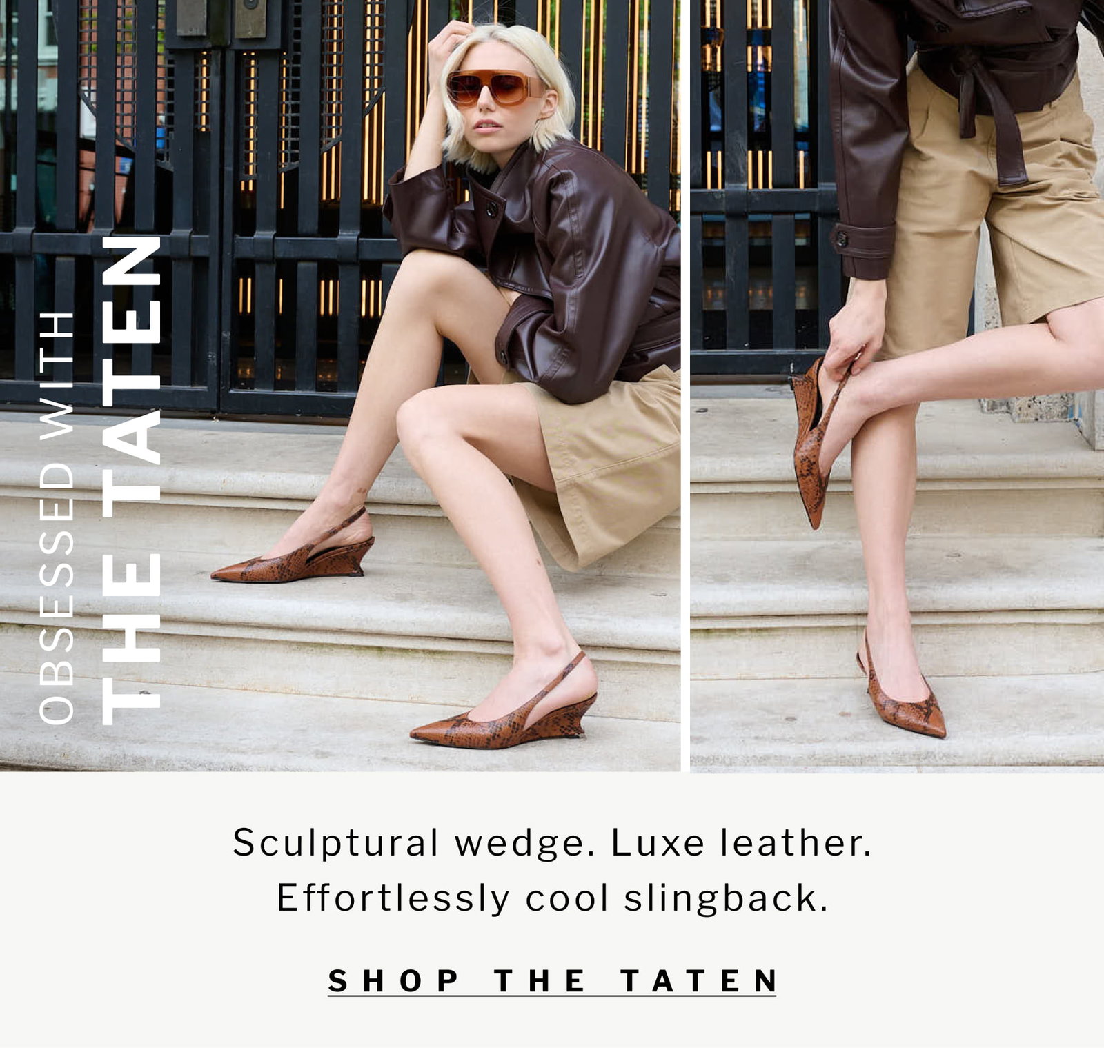 obsessed with THE taten Sculptural wedge. Luxe leather. Effortlessly cool slingback. SHOP the Taten