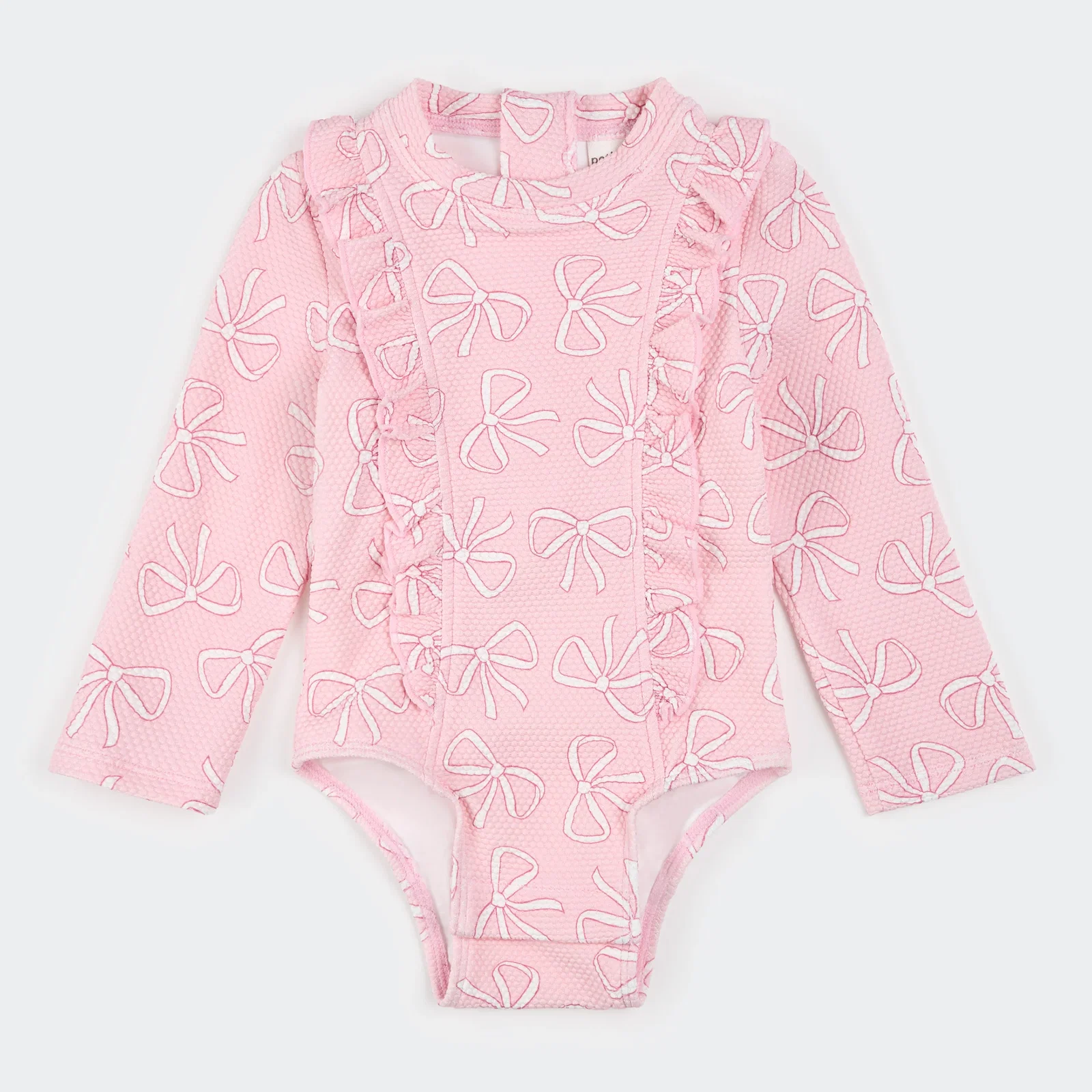 Image of Bows Print on Light Pink Long-Sleeve One-Piece Swimsuit