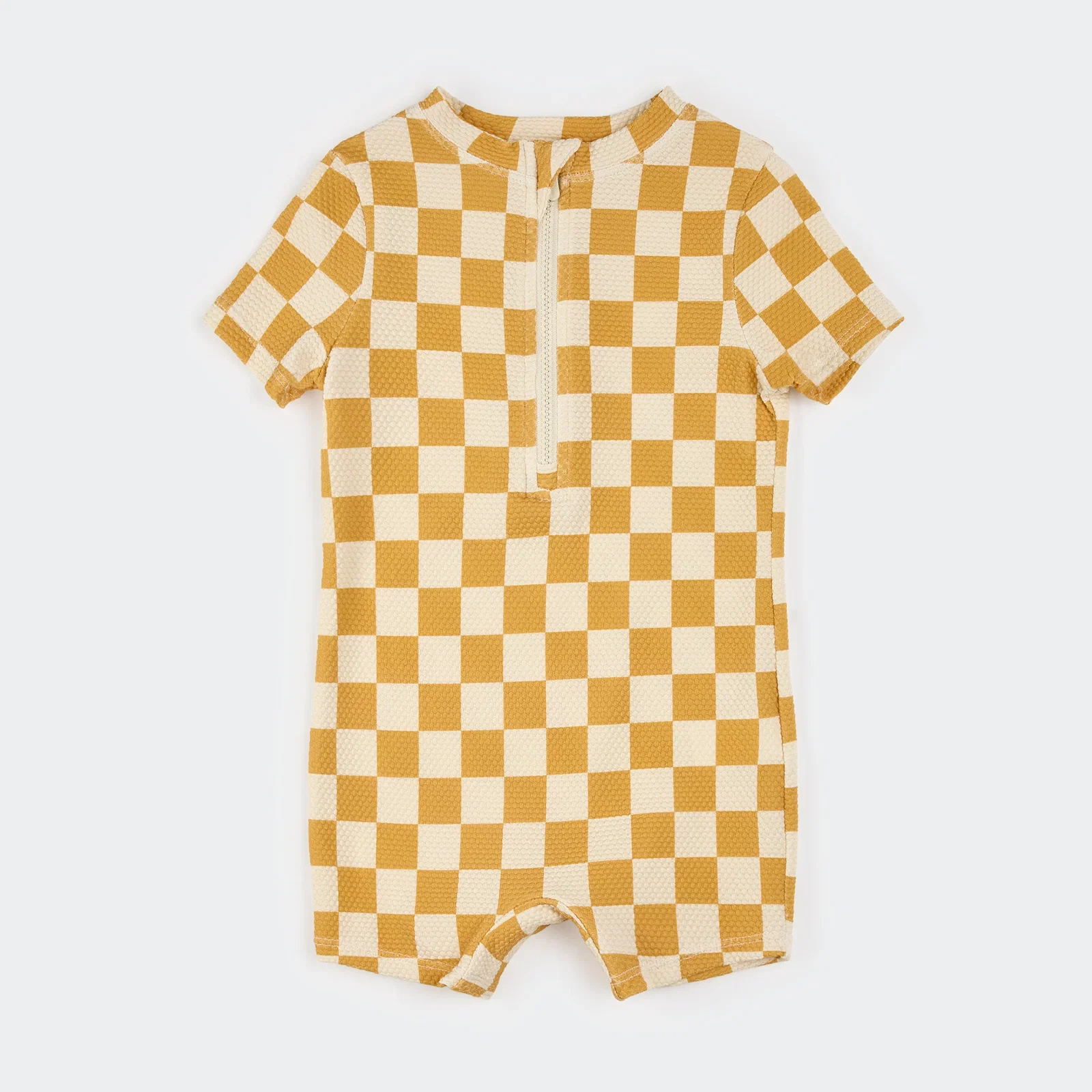 Image of Orange Checkerboard Swim Romper